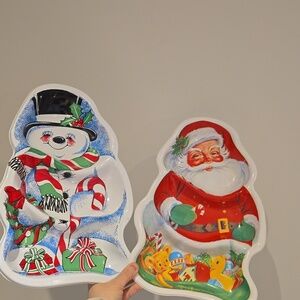 Festive Nostalgia: A set of 2 vintage 3-part plastic Christmas party trays